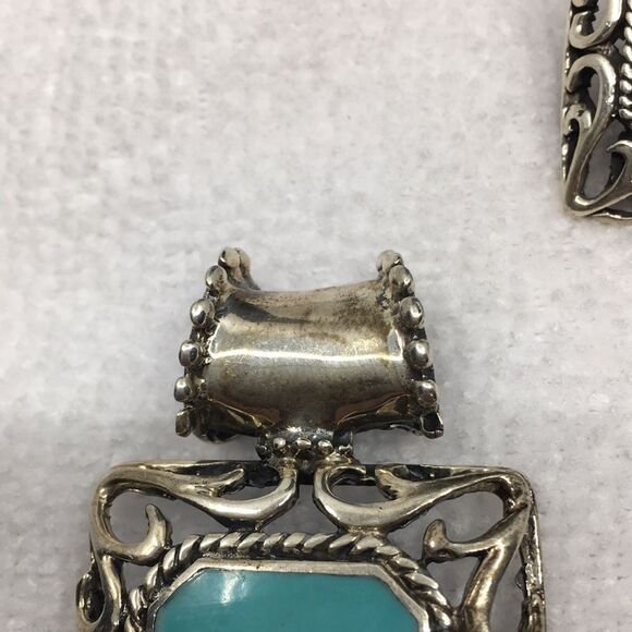 Sterling Silver 925 Mexico Chunky Faux Turquoise Dyed Howlite Pendant & Earrings - Picture 14 of 16